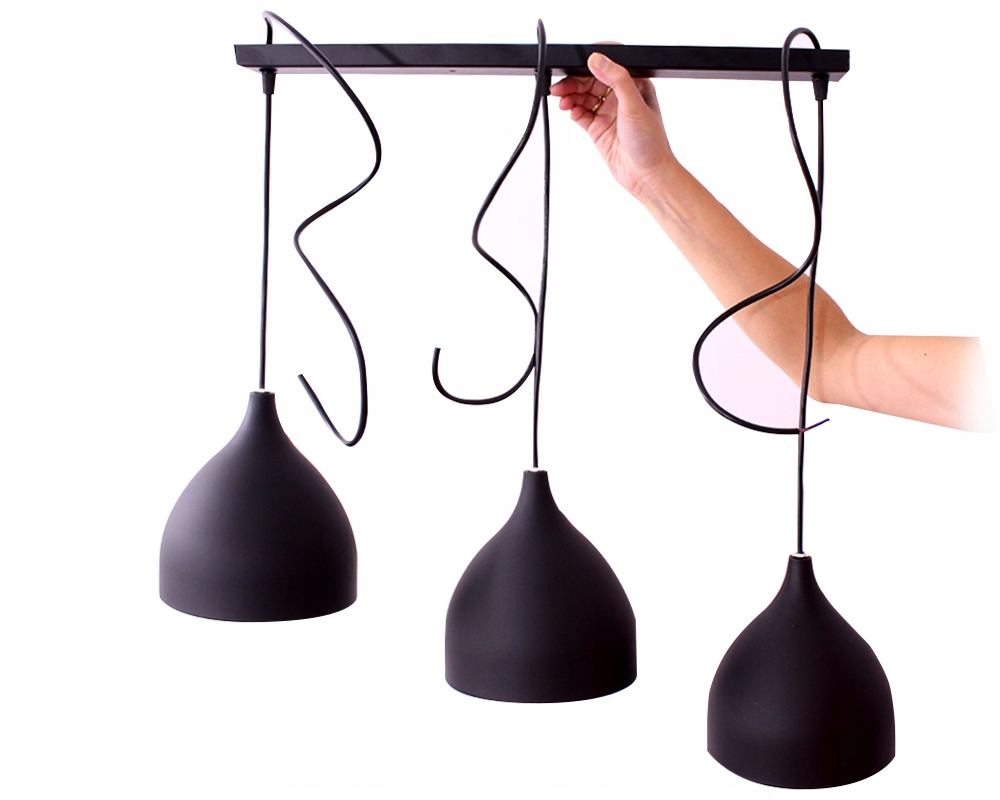 Lampa z kloszem nad wyspę kuchenną CZARNA POTRÓJNA