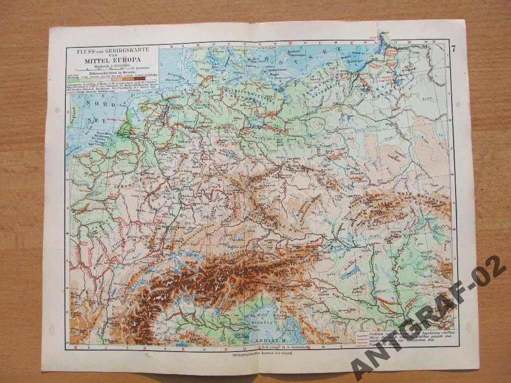 mapa fizyczna europy srodkowej EUROPA ŚRODKOWA mapa fizyczna z 1931 r.   6116025390   oficjalne 