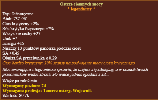 Ostrze ciemnych mocy Margonem Classic
