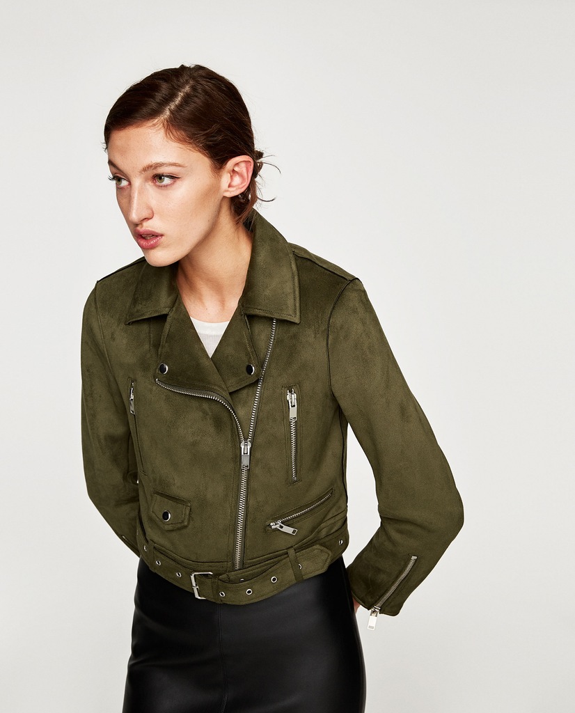 Kurtka motocyklowa ramoneska ZARA 38 khaki zamsz