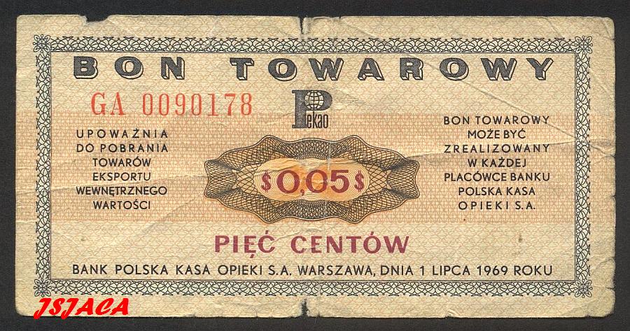 POLSKA BON TOWAROWY 5 CENTÓW 1969 PeKaO PEWEX