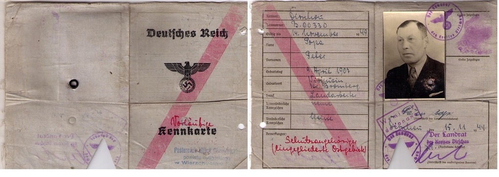 Deutsches Reich Kennkarte -  1944 rok TCZEW