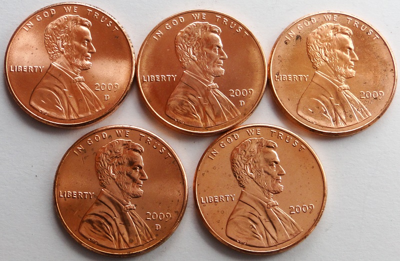 Lot USA Abraham Lincoln 5x 1 cent 2009r okolicz.