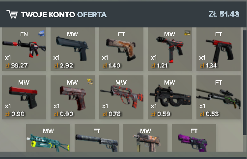 Zestaw skinów CS:GO Counter Strike warte 50zł