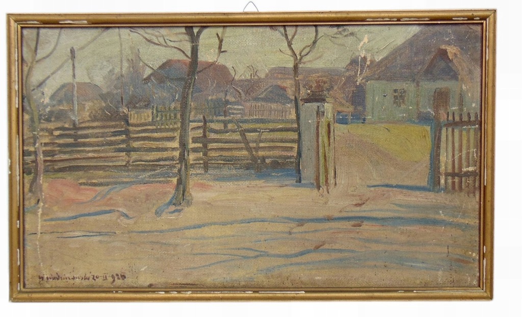 W. WODZINOWSKI (1866-1940) PEJZAŻ WIEJSKI-DWOREK