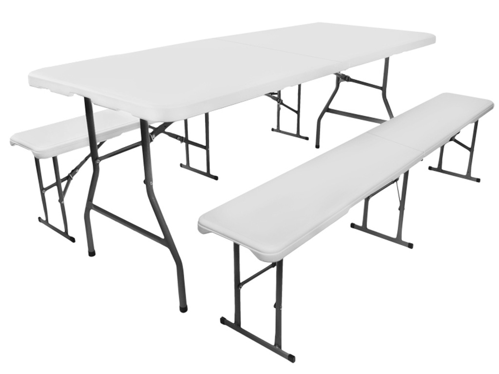 Stół ogrodowy cateringowy SKŁADANY 180cm + 2 ławki