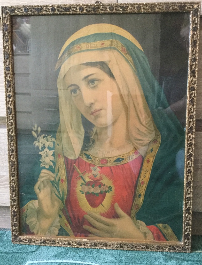 Stary oleodruk  Matka Boska z lilijką
