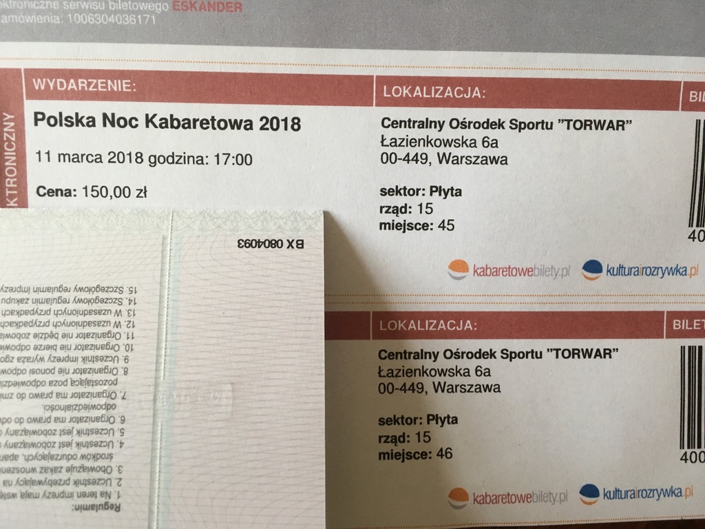 2Bilety Polska Noc Kabaretowa '18 Torwar 11.03.18r