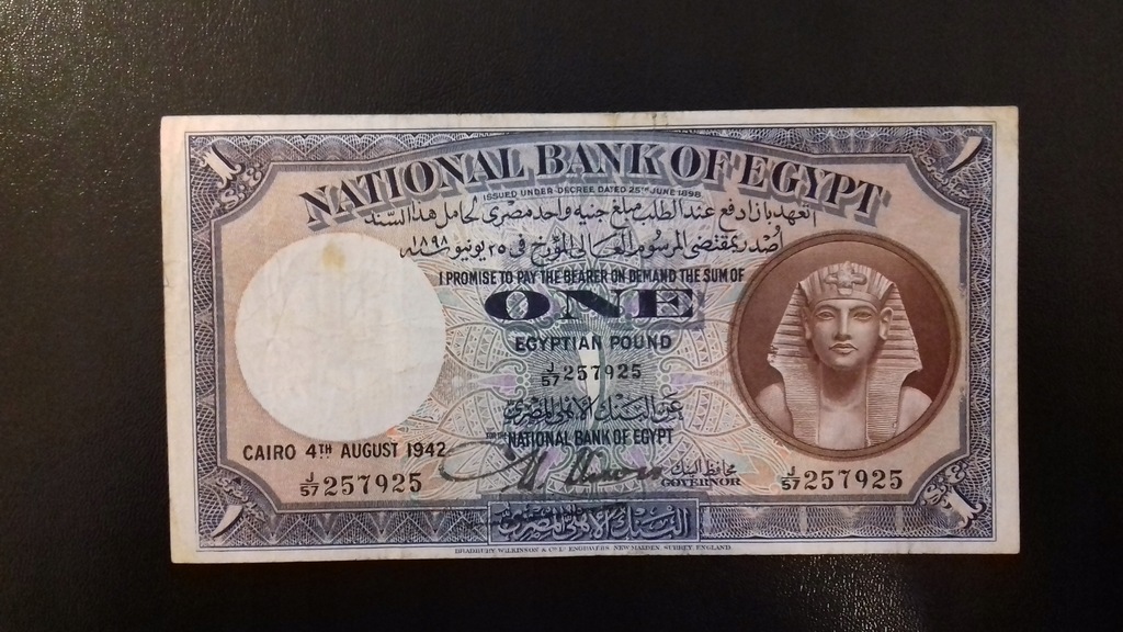 Egipt 1 Pound 1942 r. Rzadki Banknot.!!!