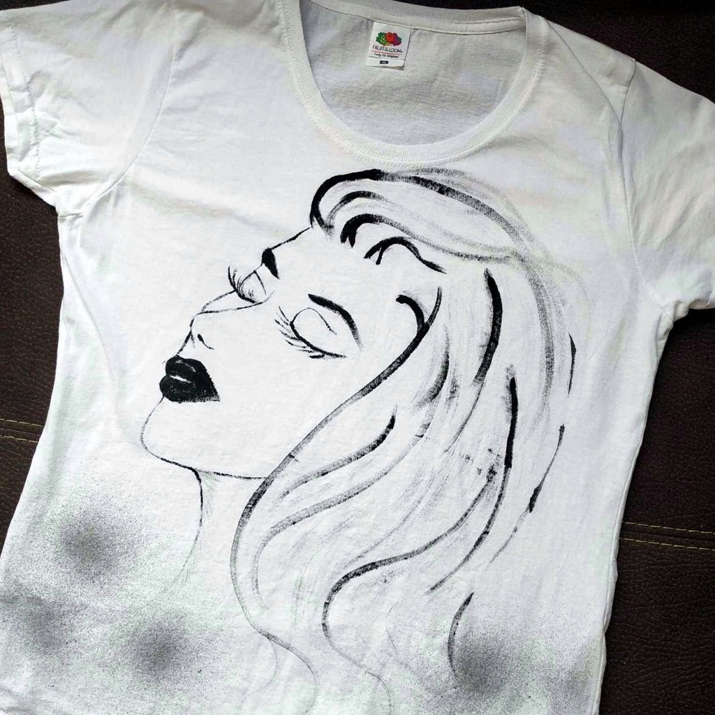 Koszulka T-SHIRT ręcznie malowana XL biała Kobieta