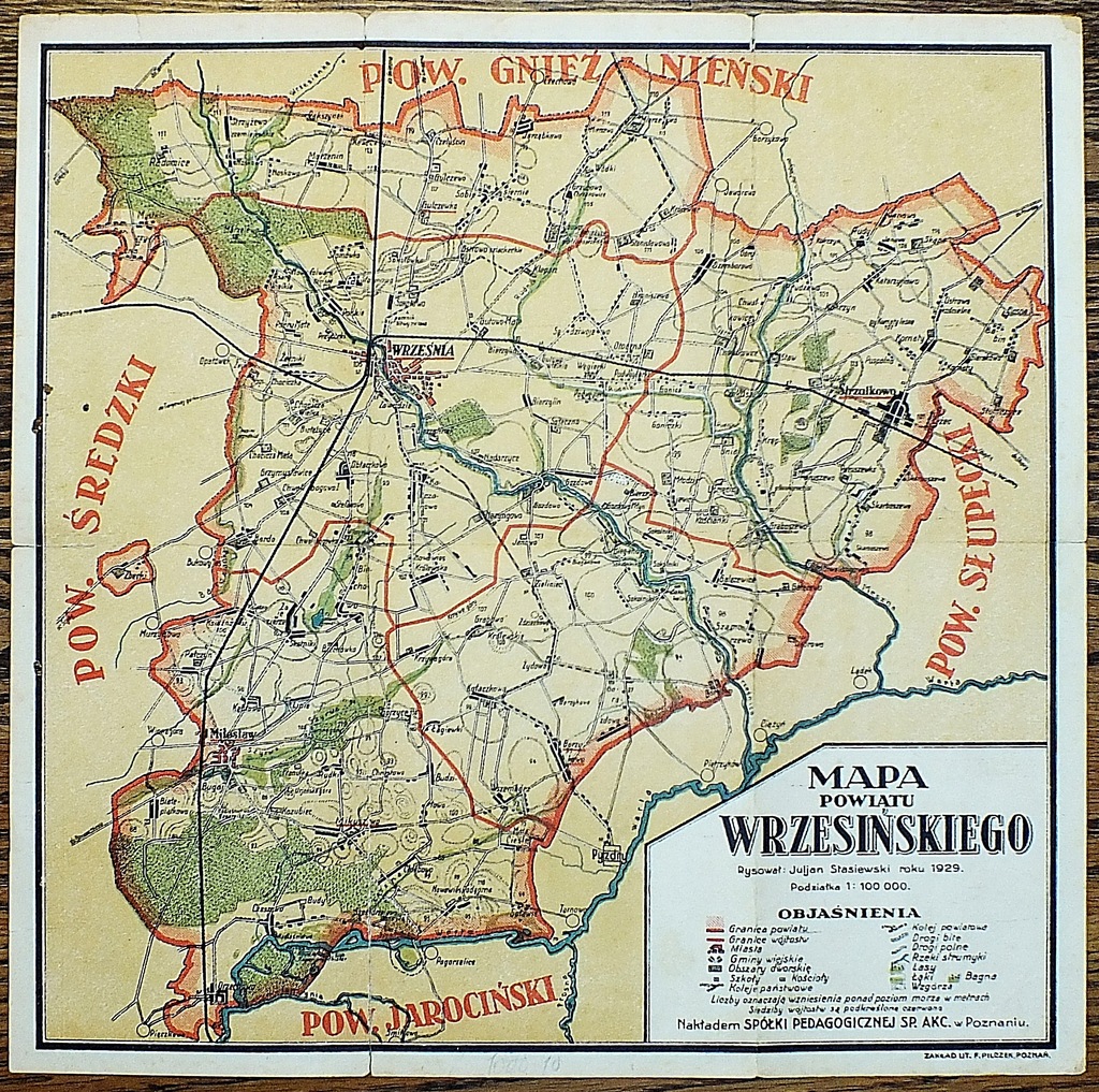 WRZEŚNIA i OKOLICE :: mapa powiatu : 1929