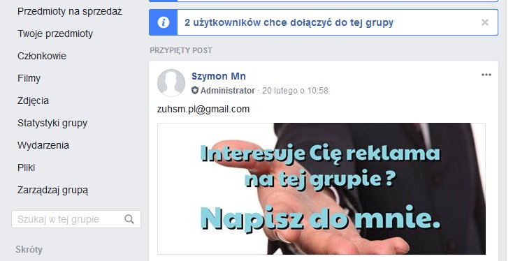 Reklama Facebook przypięty post Szczecin 181 000