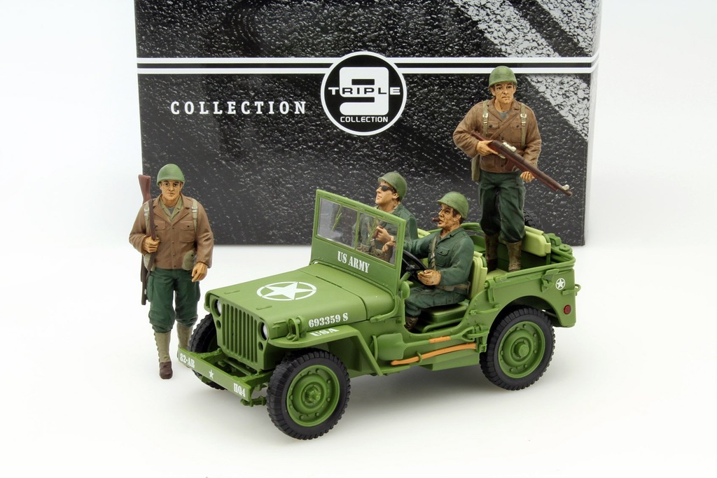 TRIPLE 9 WILLYS JEEP US ARMY 1944 + 4 figurki 1/18