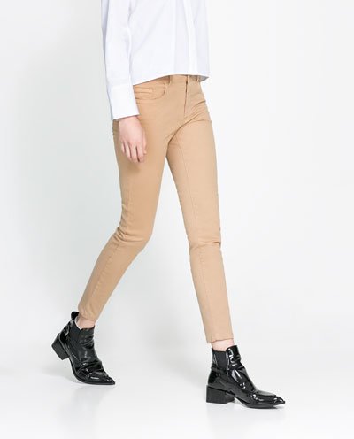 ZARA spodnie jeans beżowe camel rurki skinny 34 SX