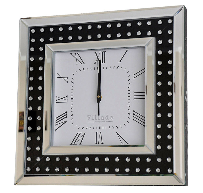 SREBRNY ZEGAR LUSTRZANY DUŻY glamour 50 x 50 cm