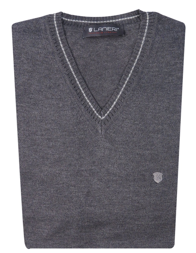 Szary sweter męski - XL - w szpic SW5 V-NECK SLIM
