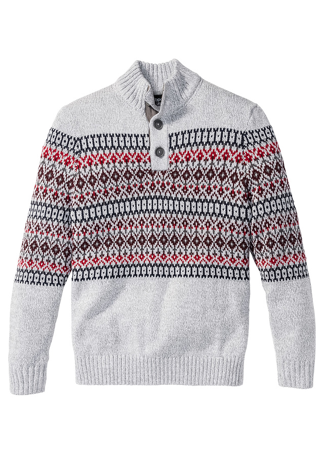Sweter z plisą guzikową szary 60/62 (XXL) 968692