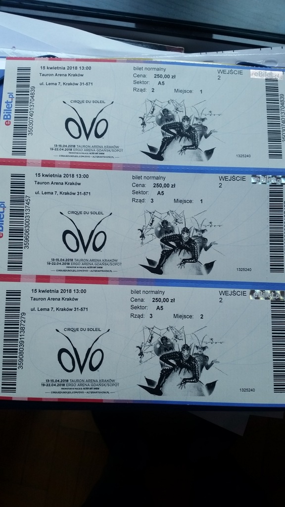 Sprzedam 3 bilety na Cirque du Soleil Kraków