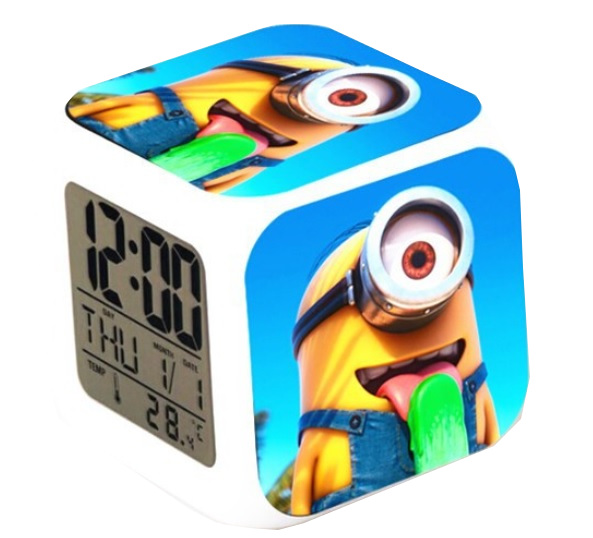 ZEGAR BUDZIK KOSTKA DLA DZIECI MINIONKI LED KOLORY