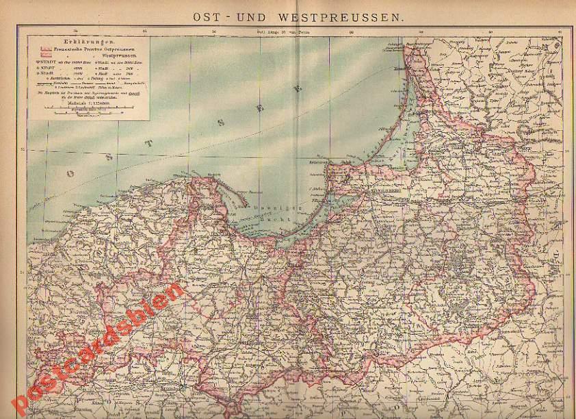 38110 Mapa Ost- und Westpreussen. Oryginalna map
