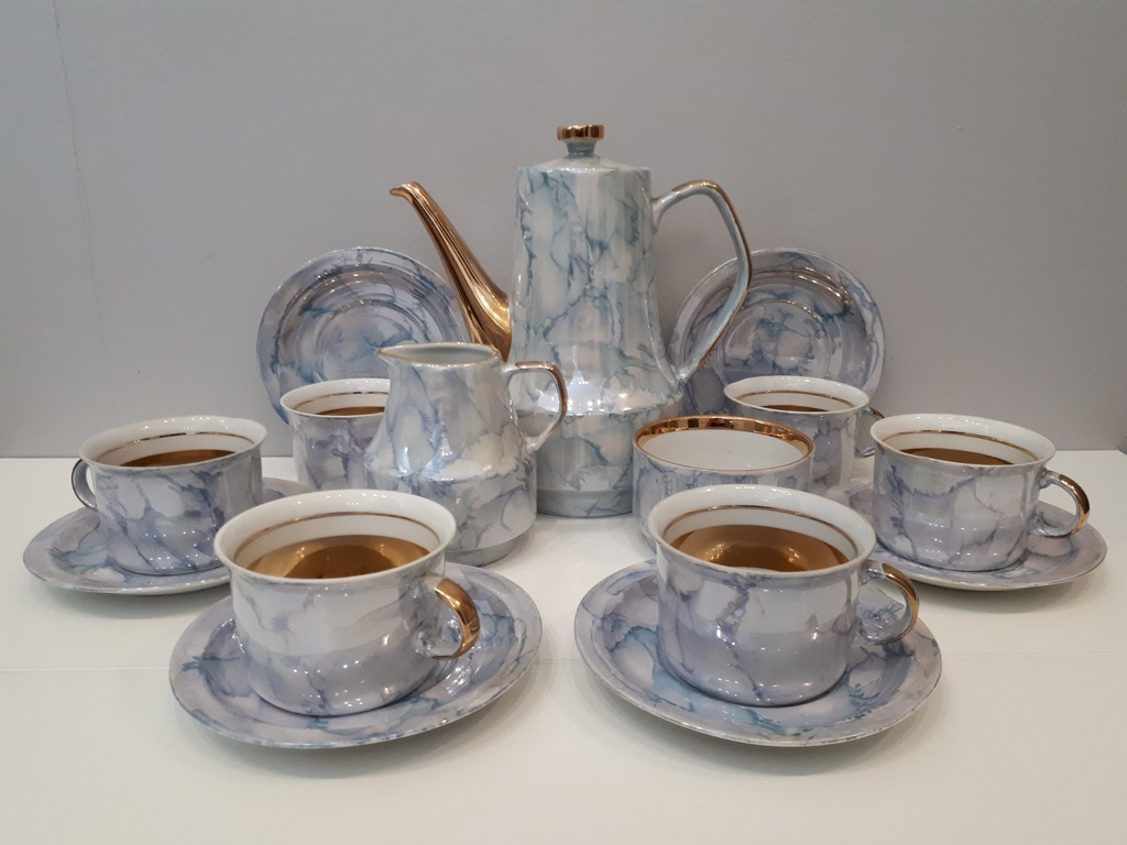 Serwis Porcelana Wawel Złocony 6 osób marmurek!
