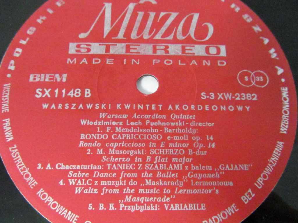 BACH, MENDELSSOHN WARSAW ACCORDION QUINTET [LP] EX 7045683589