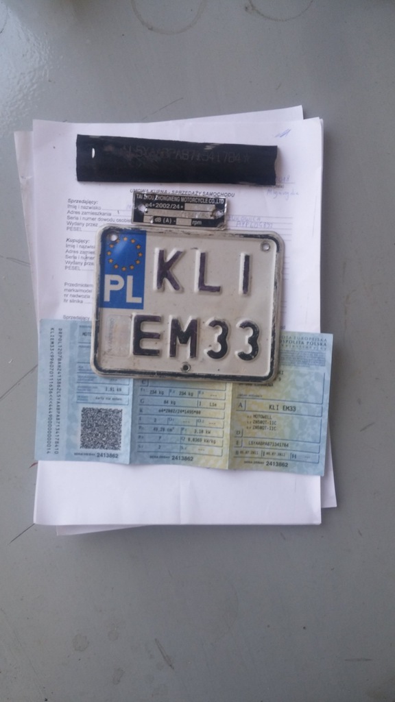 Skuter dokumenty papiery zarej. w Polsce Skuter 4T