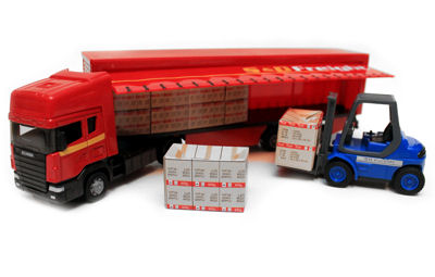 TIR SCANIA Z NACZEPĄ WÓZEK WIDŁOWY ŁADUNEK 3KOLORY