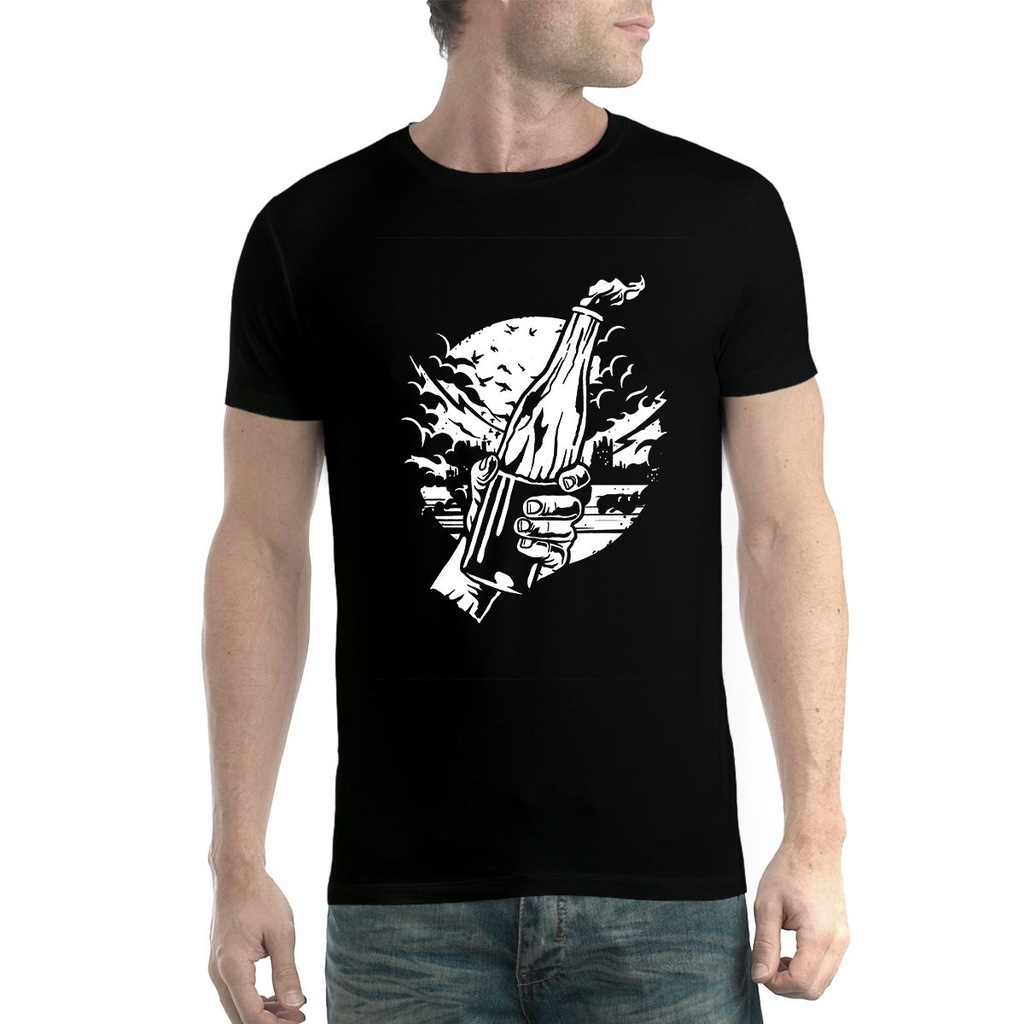 Koktajl Mołotowa Zamieszki T-shirt Męski Czerń 2XL