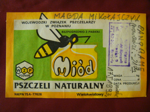 etykieta Miód Pszczeli - WZP Poznań 1993 r.
