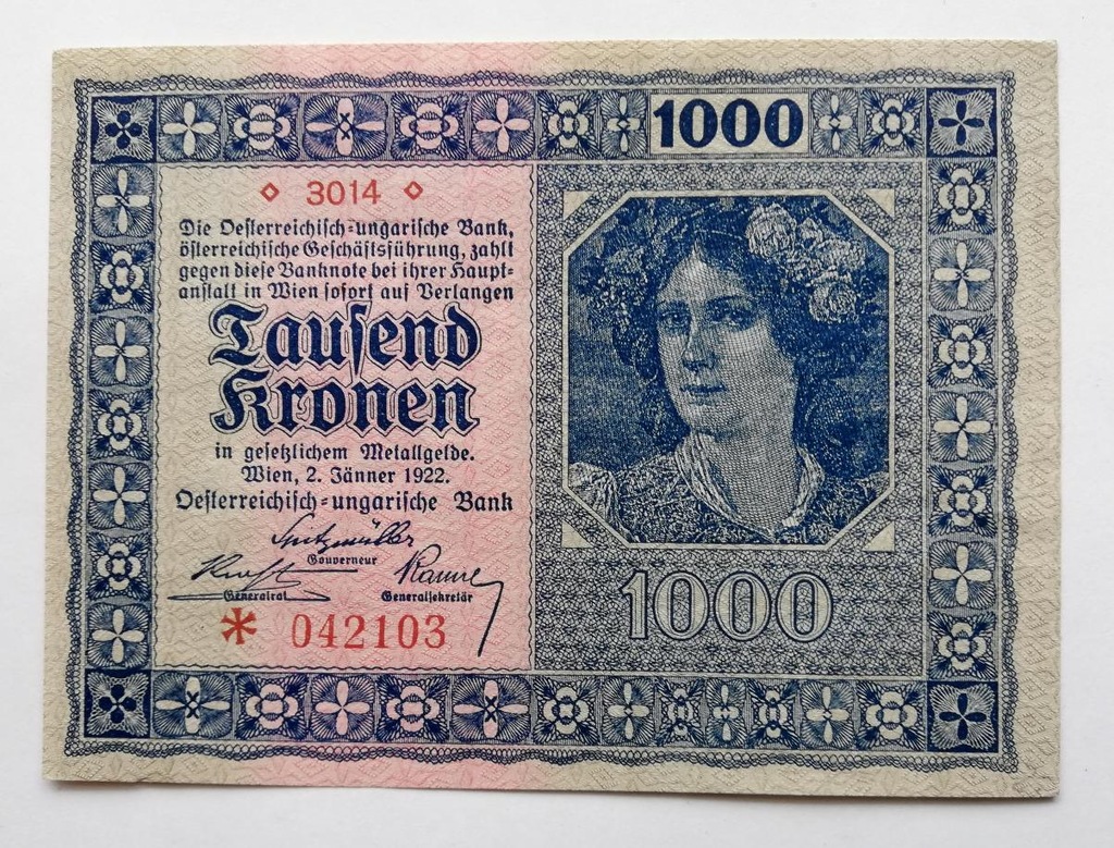 1.000 kronen z 1922 roku. stan 2+