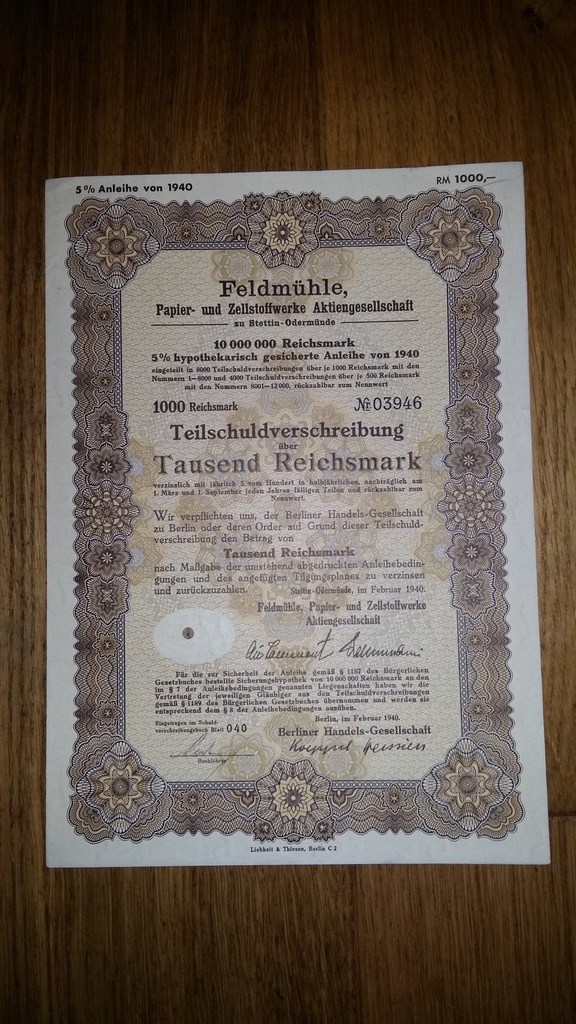 FABRYKA PAPIERU SZCZECIN - SKOLWIN@ 1940 ROK