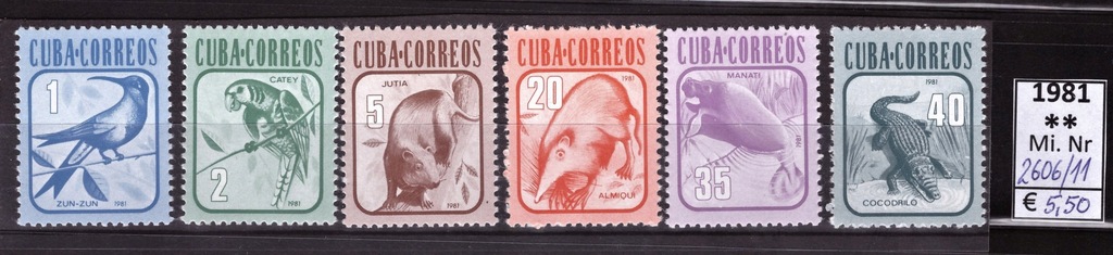 KUBA 1981 - Ptaki, Ssaki, Mi.2606/2611 ** MNH