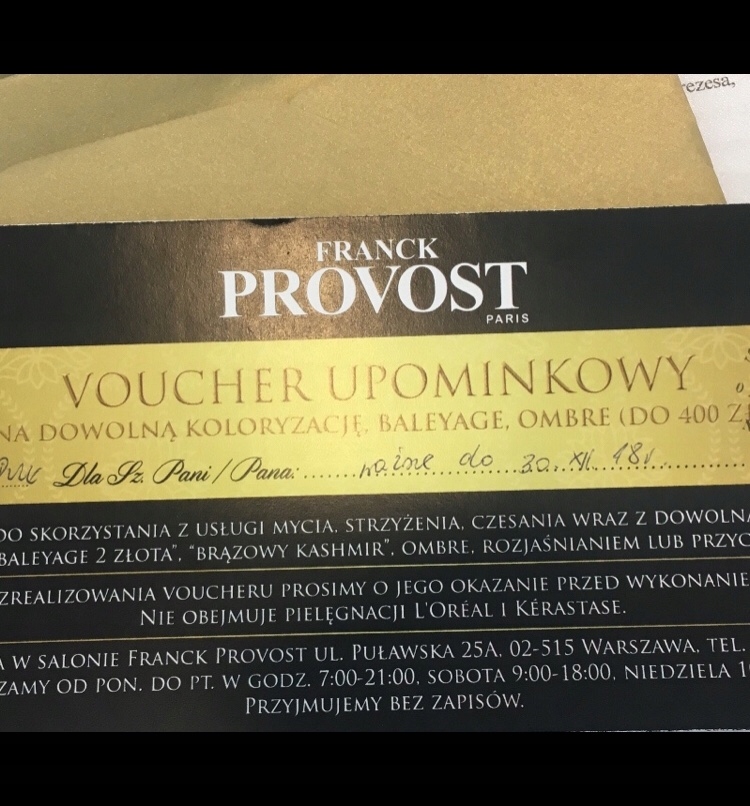 Voucher upominkowy Franck Provost Warszawa