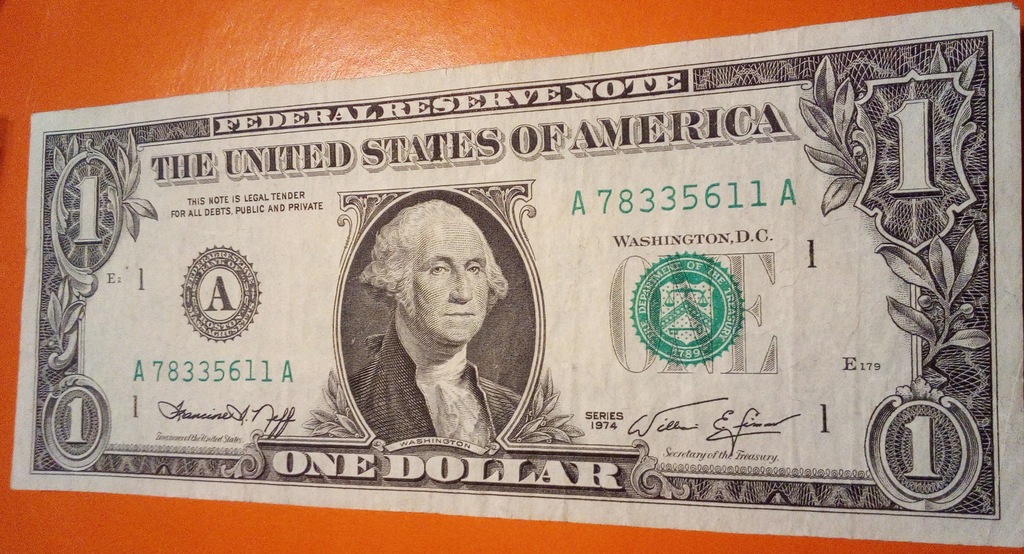 1 DOLAR USA $ 1974 FEDERAL RESEVE NOTE