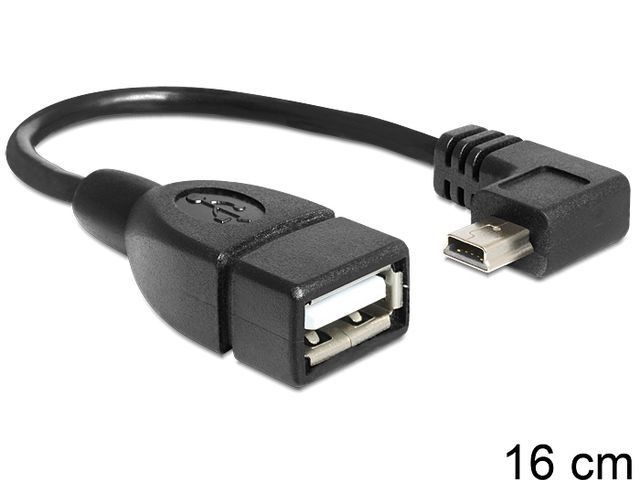 Kabel USB Mini B(M) kątowy->A(F) OTG 16cm