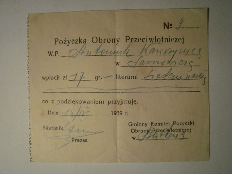 POŻYCZKA OBRONY PRZECIWLOTNICZEJ 1939  II RP
