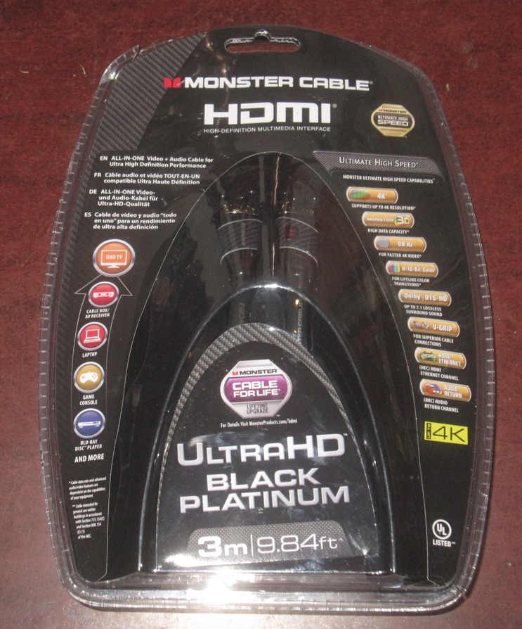Monster Cable UltraHD Black Platinum 3M HDMI 4K 3D
