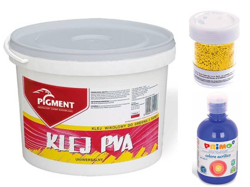 Zestaw 3w1 GLUTY Klej PVA 500g+Brokat+Farba 125ml