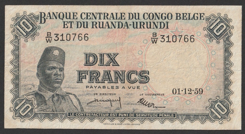 Kongo Belgijskie - 10 franków - 1959 rok