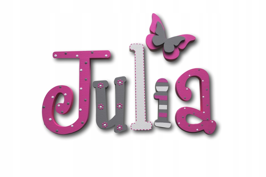 Literki 3d imię dziecka Julia 69 motylki gratis