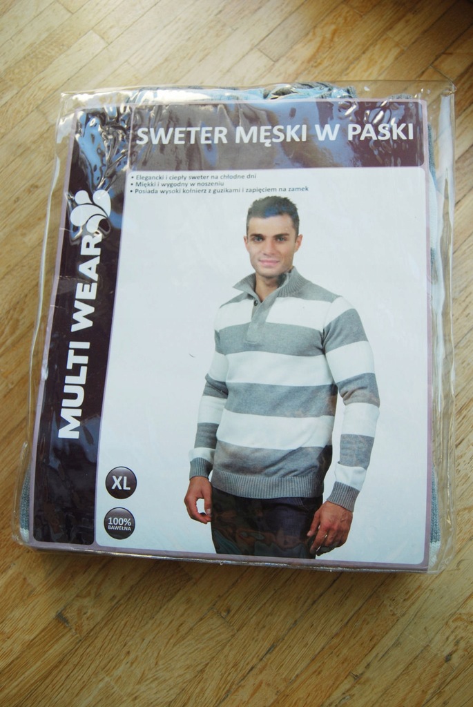 bawełniany sweter męski w paski XL