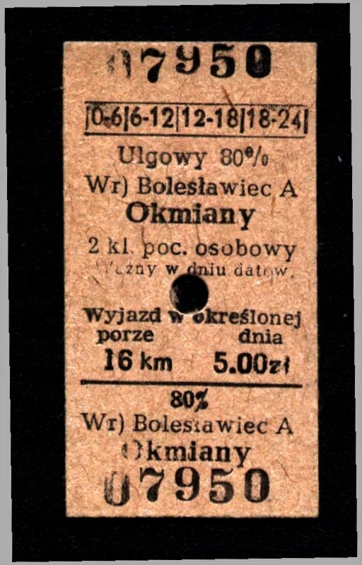 Bilet kartonikowy- Bolesławiec - Okmiany - albo