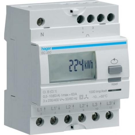 Licznik energii 3F na szynę EC350 63A 1T. Hager