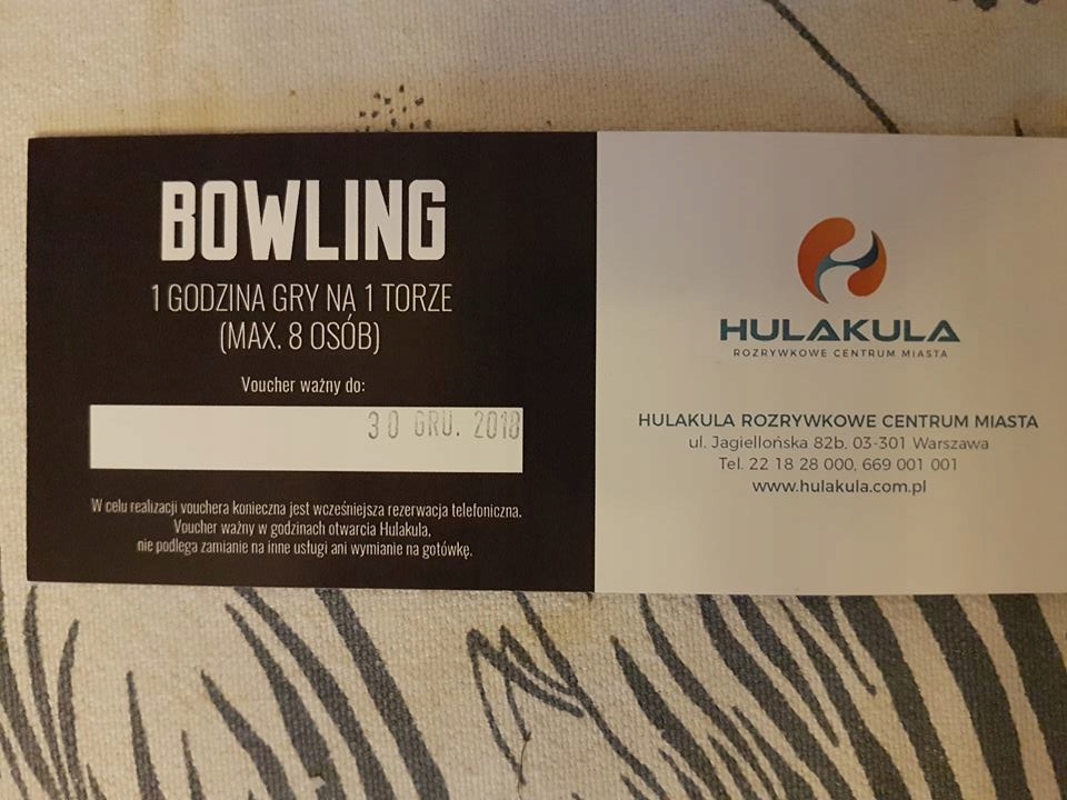 Hulakula voucher 1 godzina Kręgle - wysyłka 24h