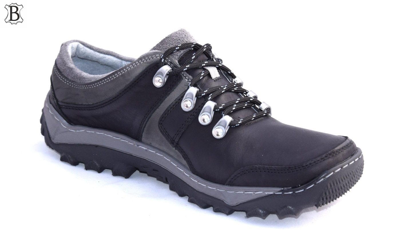 Obuwie trekkingowe czarne polskie buty skórzane 278