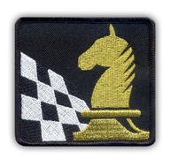 Nášivka - ŠACH, šachovnica a kôň, zlatá VÝŠIVKA