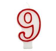 Świeczka cyferka "9", czerwony kontur 7 cm