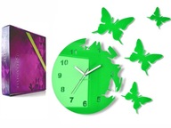 Moderné veľké nástenné hodiny MOTÝLIKY motýle Green