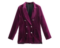 ŻAKIET WELUROWY MARYNARKA AKSAMIT WELWET śliwka